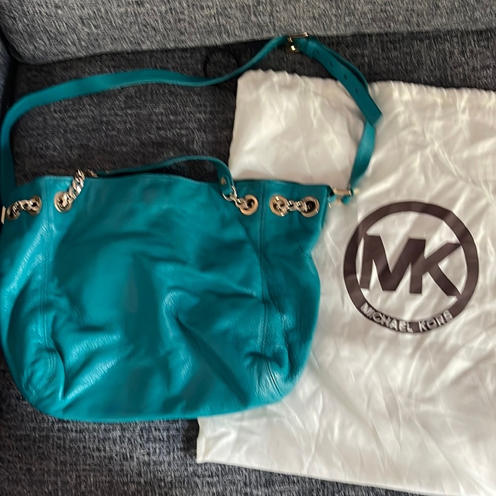 Michael Kors soft leather aqua purse shoulder or hand carry